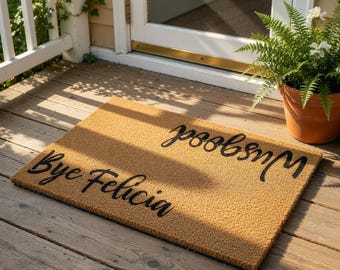 Funny Welcome Mat, Coir Doormat for Housewarming New Home Gift, Bye Door