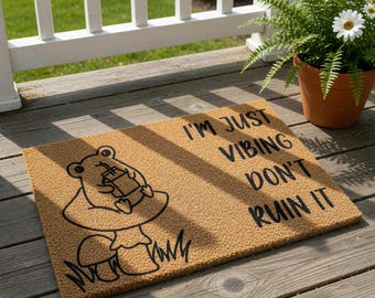 Funny Frog Mushroom Welcome Mat, Coir Doormat for Housewarming, New Home Closing Gift Idea