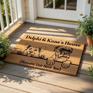 Personalized Corgi Boxer Dog Welcome Mat, Coir Doormat for Pet Lovers, Funny Gift New Home
