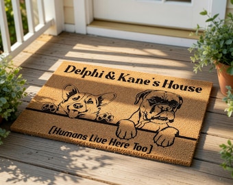 Felpudo de bienvenida personalizado con diseño de perro Corgi Boxer, felpudo de fibra de coco para amantes de las mascotas, regalo divertido para un nuevo hogar.