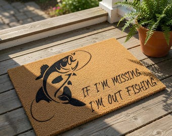 Funny Fishing Welcome Mat, Coir Doormat for Father's Day, Birthday Gift Fisherman or Dad