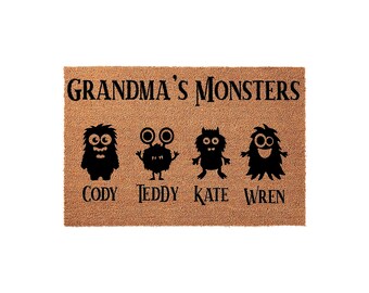 Grandmas Monsters Doormat, Custom Personalized Welcome, Outdoor Front Porch