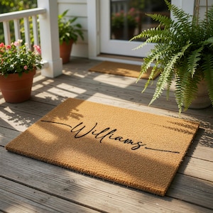 Personalized Last Name Welcome Mat, Coir Doormat for Housewarming New Home Gift, Wedding Anniversary