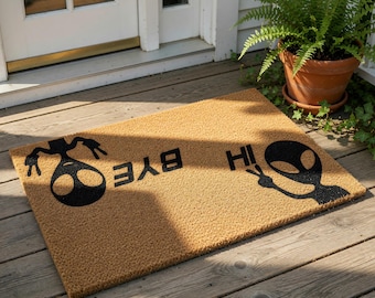 Funny Alien Welcome Mat, Coir Doormat for Housewarming, New Home Closing Gift