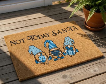 Not Today Santa Welcome Mat, Hanukkah Coir Doormat for Holiday Gift, Funny Winter Entryway