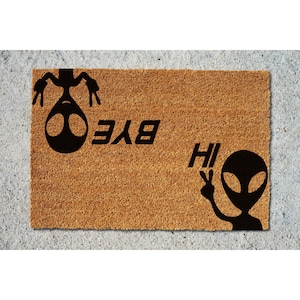 Felpudo "Hola, adiós extraterrestres", felpudo divertido, felpudo para nuevos propietarios, felpudo para exteriores, decoración de casa de campo para inauguración de la casa 5152**