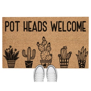 Capacho Pot Heads Welcome 420 Capacho Welcome Mat Capacho engraçado Presente de mudança Presente de inauguração de casa Presente de inauguração de casa Decoração de casa 5563**