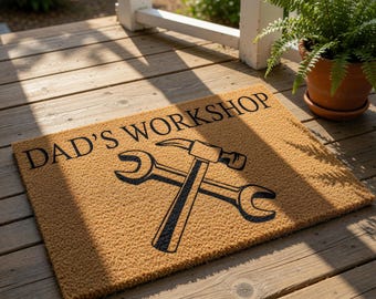Dad Workshop Welcome Mat, Coir Doormat for Father's Day Birthday Gift, Personalized Tool