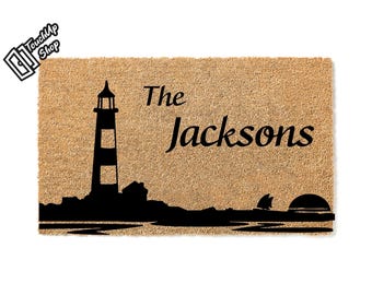Custom Doormat Lighthouse Welcome Mat Personalized Gift Door Mat Funny Last Name EST Cute Doormat Welcome Home Moving Gift Engagement 5299