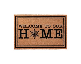 Welcome to Our Home Mat, Coir Doormat for Christmas, Winter Holiday Front Door Gift