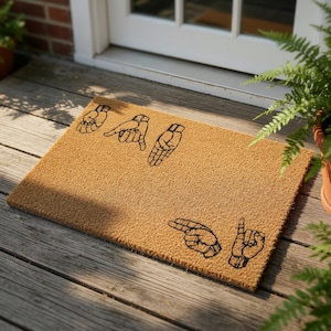 Sign Language Welcome Mat, Coir Doormat for Housewarming, New Home Gift, Closing Idea