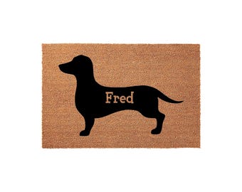 Personalized Dachshund Welcome Mat, Coir Doormat with Pet Name for Housewarming New Home Gift