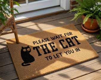 Por favor, espere al felpudo del gato, felpudo de bienvenida divertido para amantes de las mascotas, regalo de inauguración de casa nueva o para quienes se mudan a una nueva vivienda.