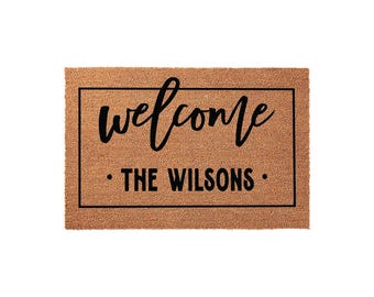 Personalized Welcome Mat, Custom Family Name Doormat, Housewarming Gift, New Home Present, Wedding Decor, Front Door Rug, Coir Mat