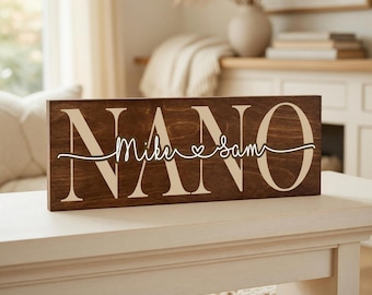 Personalized Nana Grandma Sign with Grandkids Names, Wood for Mother's Day Birthday Gift