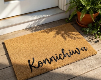 Konnichiwa Welcome Mat, Coir Doormat for Housewarming, New Home Closing Gift, Front Door