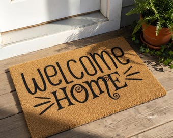 Welcome Home Coir Doormat, Mat for New Homeowner Closing Gift, Housewarming Idea