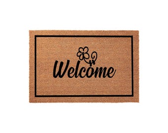 Welcome Flower Doormat, Front Porch Mat, New Home Gift, Spring Door Mats