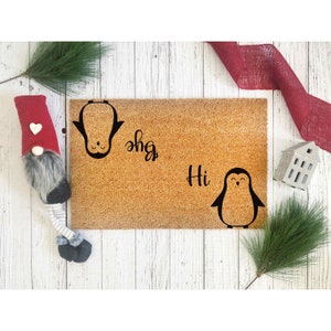 Felpudo "Hola, adiós pingüinos", felpudo divertido, alfombra para inauguración de la casa, porche delantero, regalo de cierre, primer regalo de casa, felpudo divertido, mudanza 5117**