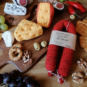 Crochet food chorizo sausage for kids kitchen, play food accessories, toddler sensory toy, Montessori preschool actvivity, pretend play food