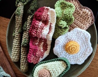 Crochet Play Food Set: Montessori Kitchen Toys, Pretend Breakfast, Soft Kids Play Food Set, Pretend Kitchen Toys for Kids, eco friendly