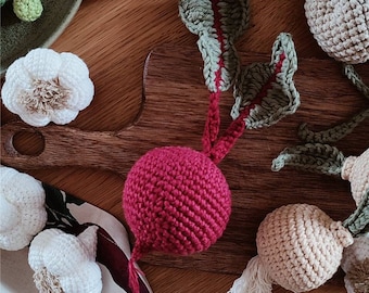 Crochet Beet Toy: Handmade Cotton Vegetable, Montessori Play Food, Pretend play set, Cooking play toys, Montessori play food