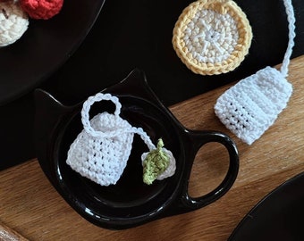 Crochet teabag for play kids kitchen, pretend play cafe, restaurant. Kitchen accessories, breakfast toys tea. Cooking toys for toddler.