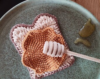 Set di panini al miele all'uncinetto: giocattolo alimentare Montessori, set di cibo morbido per bambini, giocattoli da cucina finti per bambini, ecologico