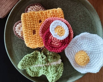 Crochet sandwich set, breakfast, bread, toast, Crochet food set, vegetables. kitchen accessories. Pretend play food, toys for kids kitchen.