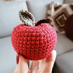 Crochet fruit apple toy for kids, kitchen accessories. Pretend play food. Montessori baby toy, gift for toddler, educational preschool toy image 1