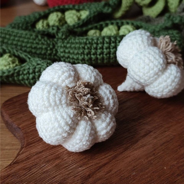 Ail au crochet, aliments pour enfants au crochet, décoration pour cuisine, aliments pour enfants au crochet. Accessoires de cuisine, jouets Montessori. Jouez à la cuisine.