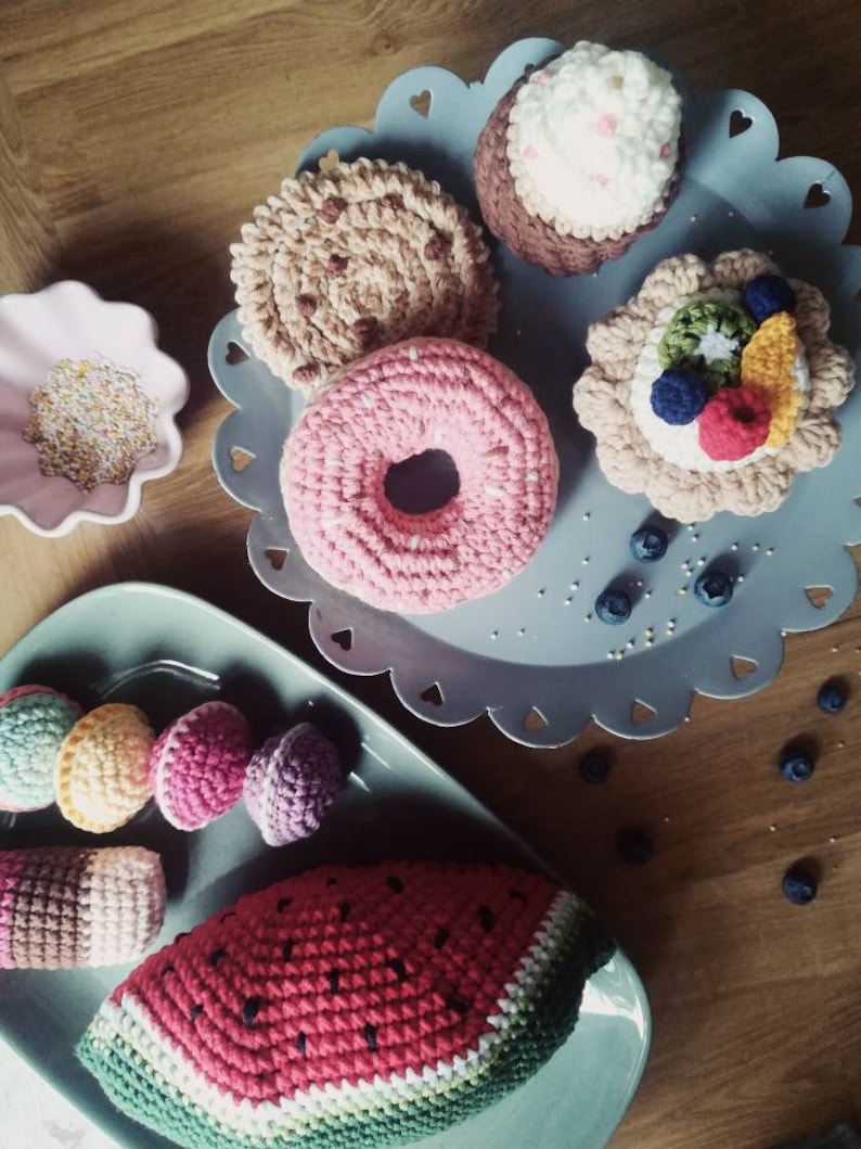 Crochet Donut Food for play kitchen accessories Pretend play food Montessori educational toy Kids kitchen Eco friendly birthday gift toddler