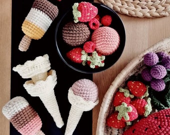 Crochet ice cream, play kids kitchen accessories. Play food for toddler, crochet sweet, confectionery, cafe, montessori toys, birthday gift