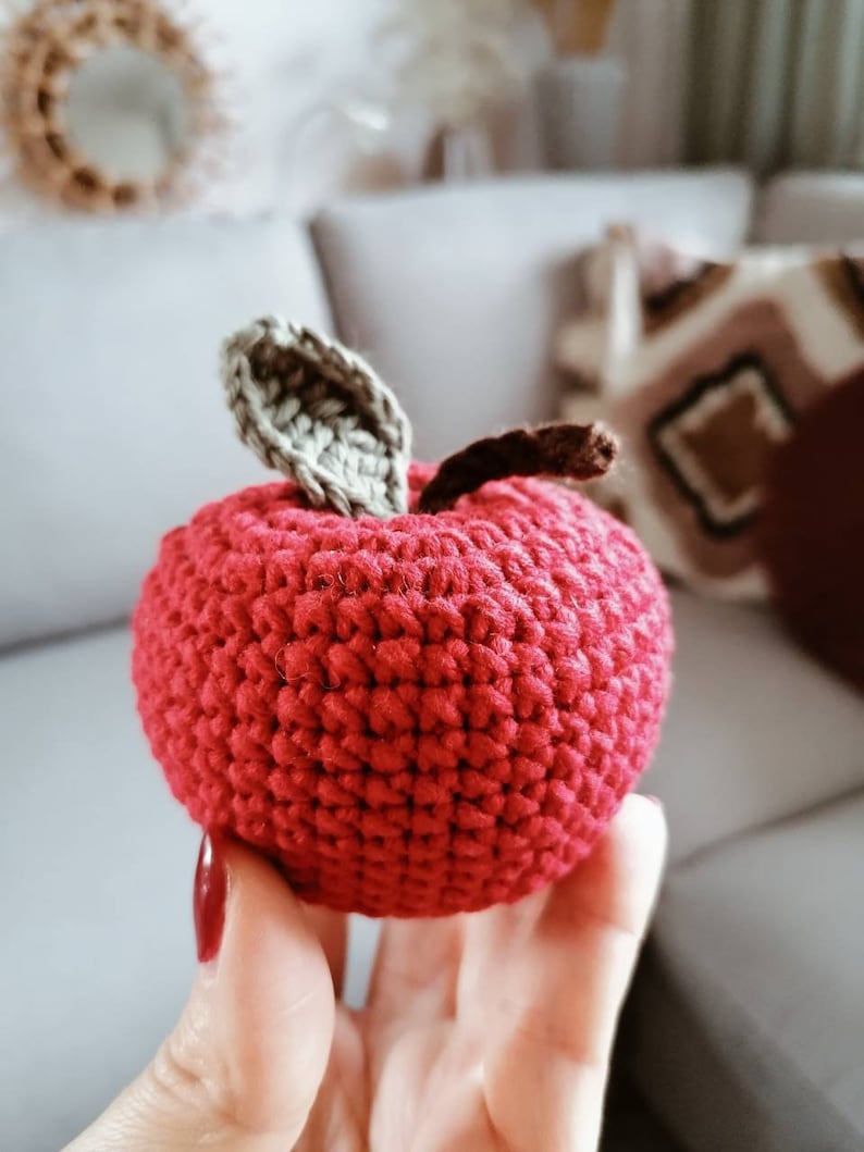 Crochet fruit apple toy for kids, kitchen accessories. Pretend play food. Montessori baby toy, gift for toddler, educational preschool toy image 1