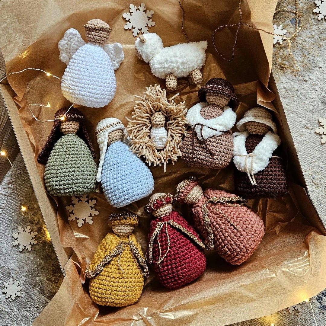 Crochet Nativity Set – Mary, Joseph, Baby Jesus Figures, Christmas