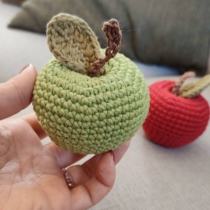 Crochet fruit apple toy for kids, kitchen accessories. Pretend play food. Montessori baby toy, gift for toddler, educational preschool toy image 5