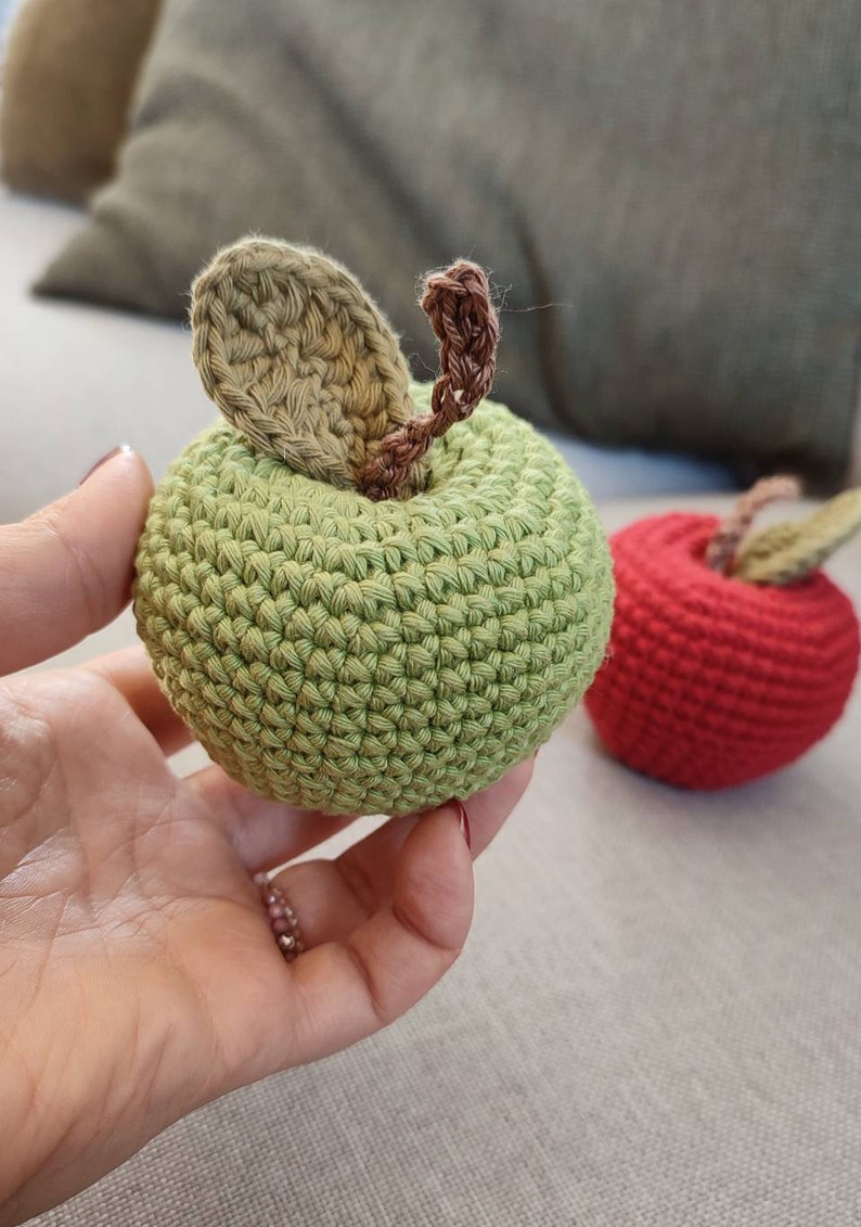 Crochet fruit apple toy for kids, kitchen accessories. Pretend play food. Montessori baby toy, gift for toddler, educational preschool toy image 5