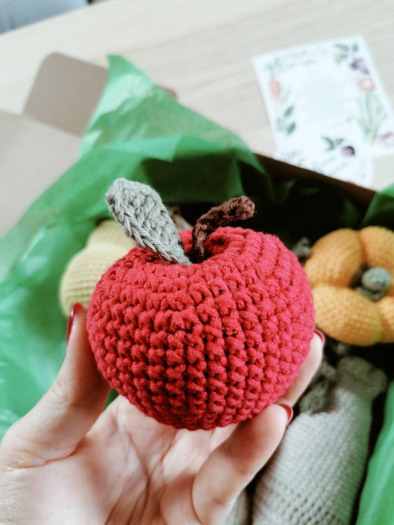Crochet fruit apple toy for kids, kitchen accessories. Pretend play food. Montessori baby toy, gift for toddler, educational preschool toy image 7