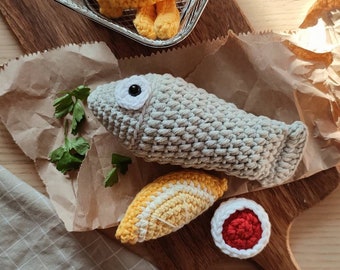 Crochet food - fish. Pretend play food, kids kitchen accessories, farmer's market toys, Montessori learning, toddler birthday gift, fun food