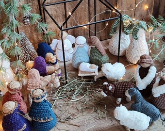 Crochet nativity scene 18 items. Big nativity set. Beautiful handmade christmas decoration home. Gift for Advent calendar from grandma