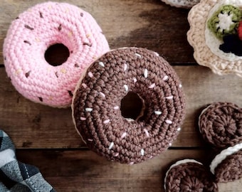 Crochet sweet donut for kids kitchen, pretend play food, cookie shop bakery for toddler, kids kitchen accessories, Birthday gift for toddler