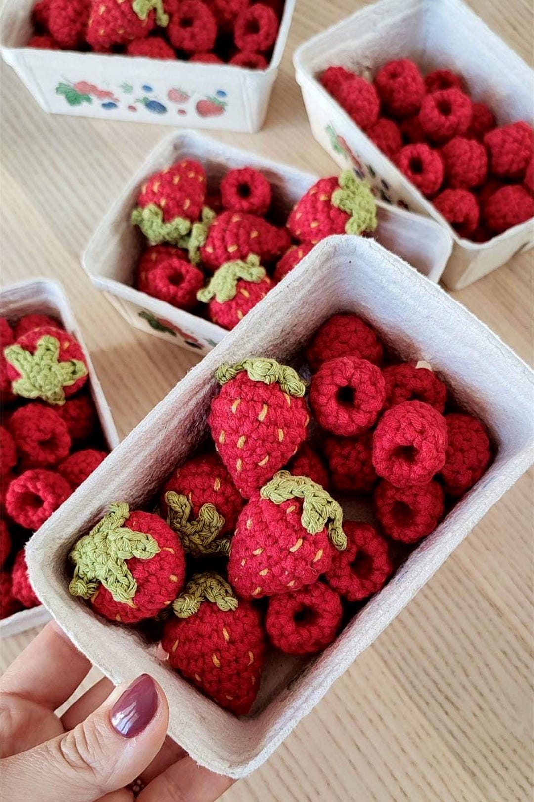 Toy Kitchen Raspberry Crochet Play Food Fruit Set | Strawberries & Raspberries | Montessori ...