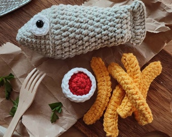 Virkat matset: Fisk, pommes frites och ketchup - Låtsaslekskök, Pedagogiskt låtsaslekset, Kökstillbehör
