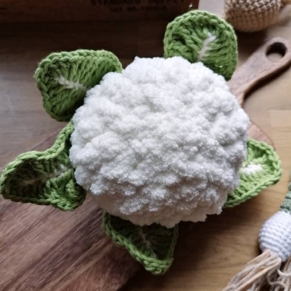 Crochet food vegetable - cauliflower. Kids kitchen accessories. Pretend play food. Toddler birthday gift. Montessori educational toys