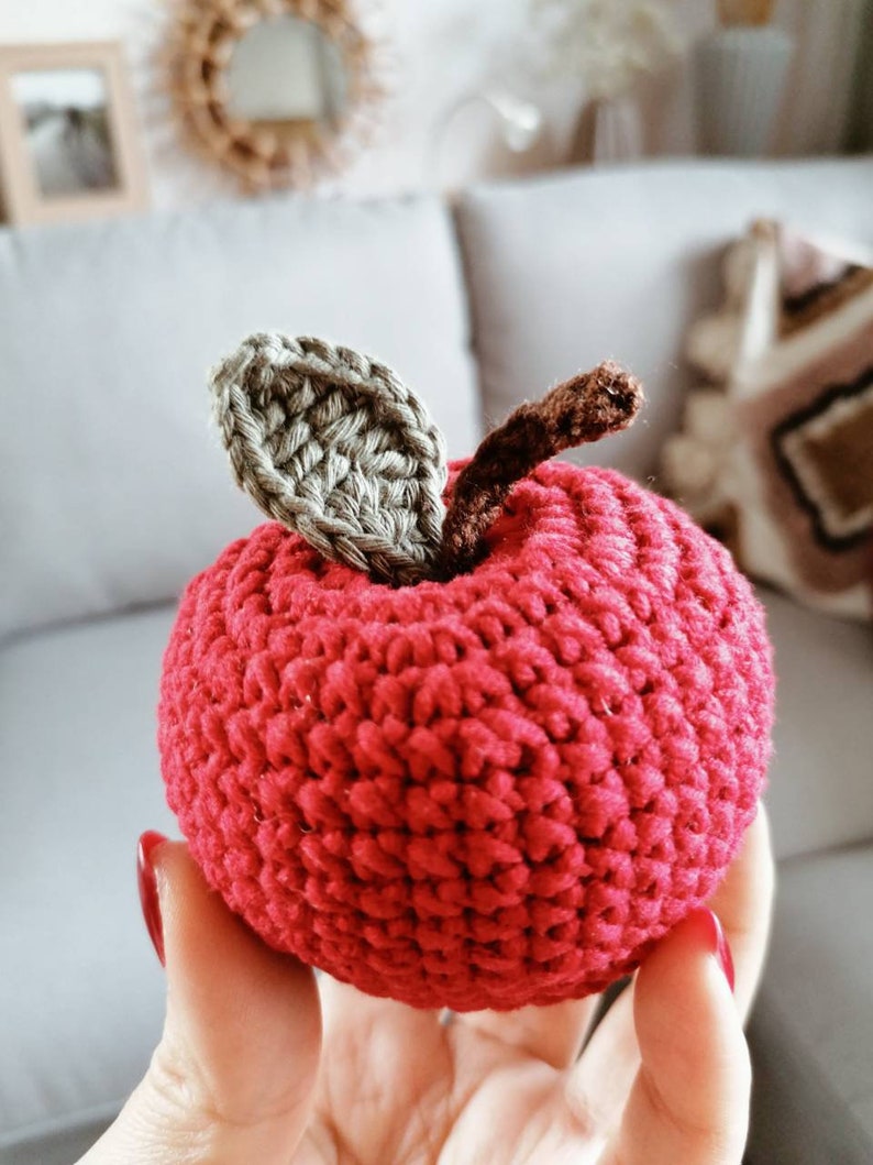 Crochet fruit apple toy for kids, kitchen accessories. Pretend play food. Montessori baby toy, gift for toddler, educational preschool toy image 4