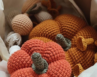 Dynia szydełkowa do dziecięcej kuchni. Zabawki Montessori do zabawy w jedzenie, akcesoria kuchenne, prezenty na Halloween, zabawki edukacyjne dla dzieci. Zabawa w udawanie.