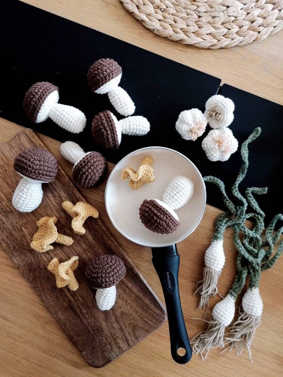 Crochet Mushroom: Montessori Pretend Play Food, Kids Kitchen Accessories