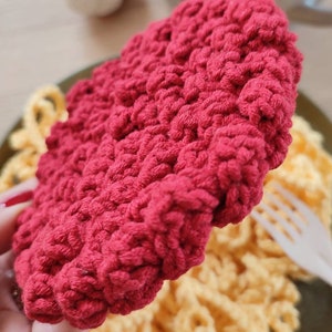 Crochet food spaghetti. Pasta with tomato sauce. Kids kitchen accessories Pretend play food, dinners set, fake fun food, realistic play food image 6