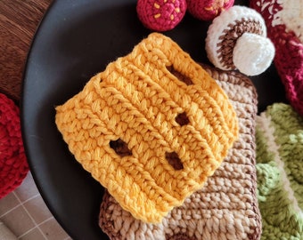 Crochet slice of cheese for play kids kitchen, Play breakfast, Play food toys, kids kitchen accessories, pretend play role, market, grocery.