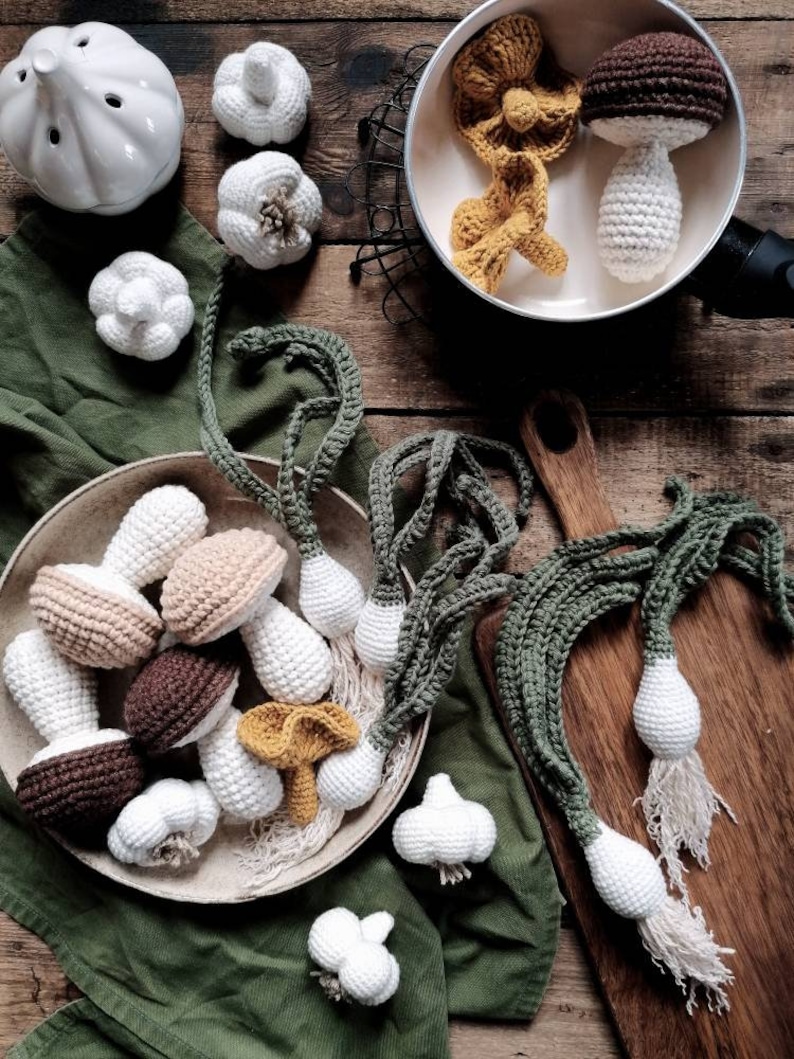 Crochet Mushroom: Montessori Pretend Play Food, Kids Kitchen Accessories image 3